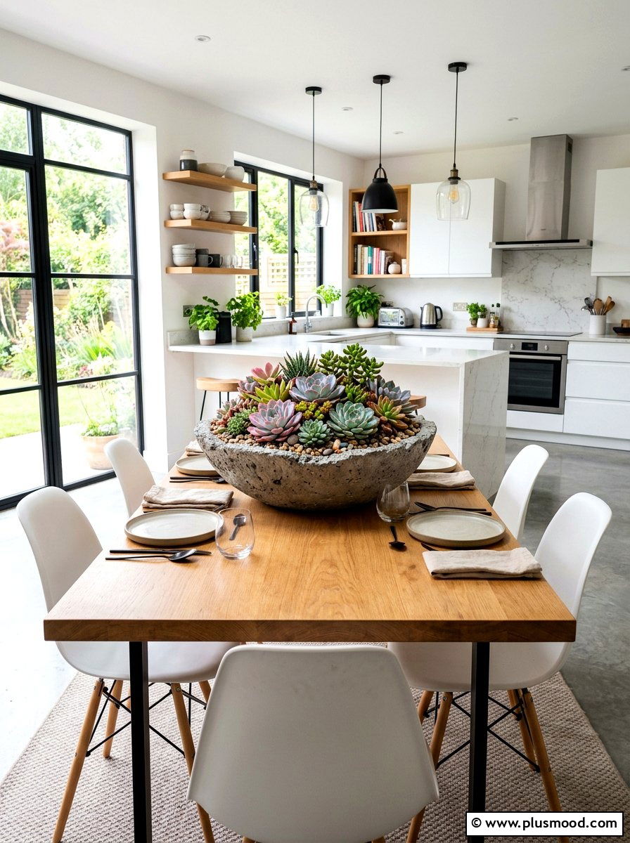 Succulent centerpiece bowl - 25 summer greenery kitchen decor ideas
