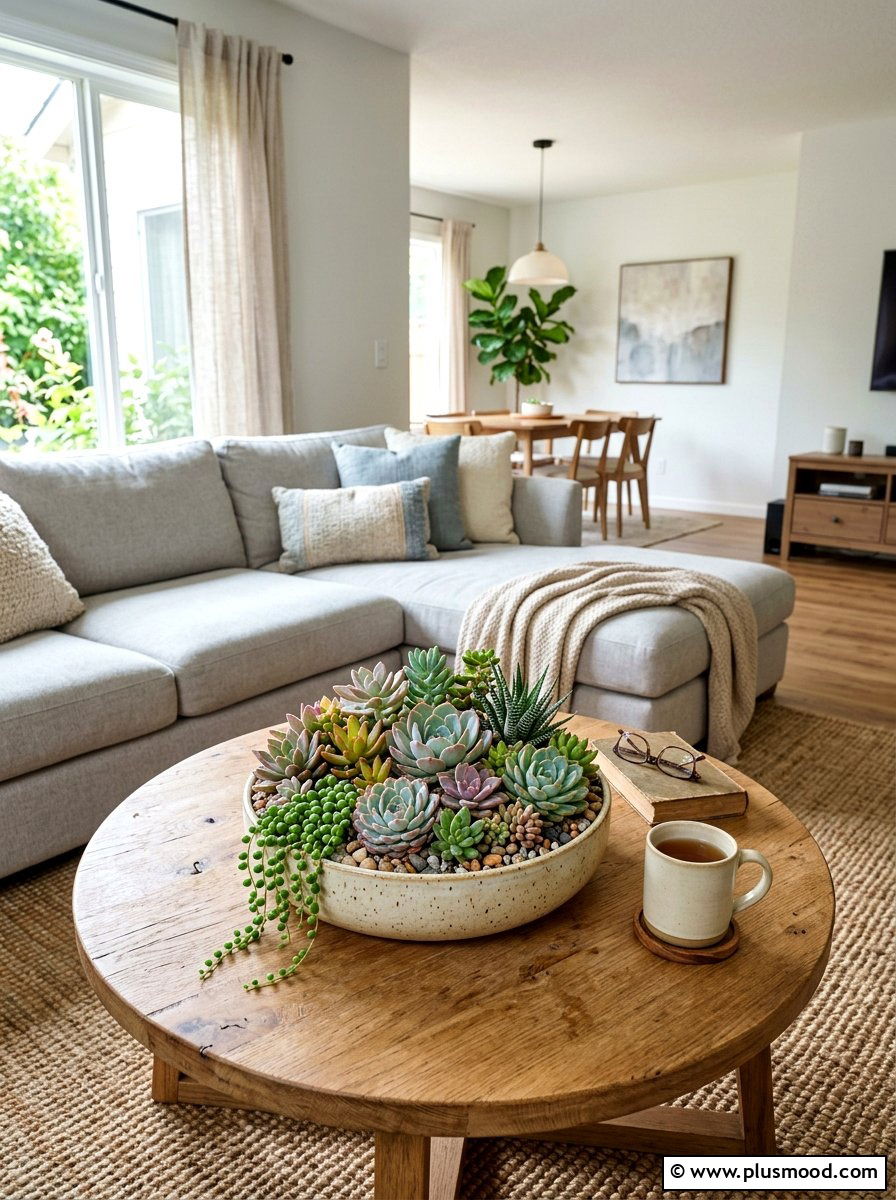 Succulent coffee table - 25 summer greenery decor ideas for living room