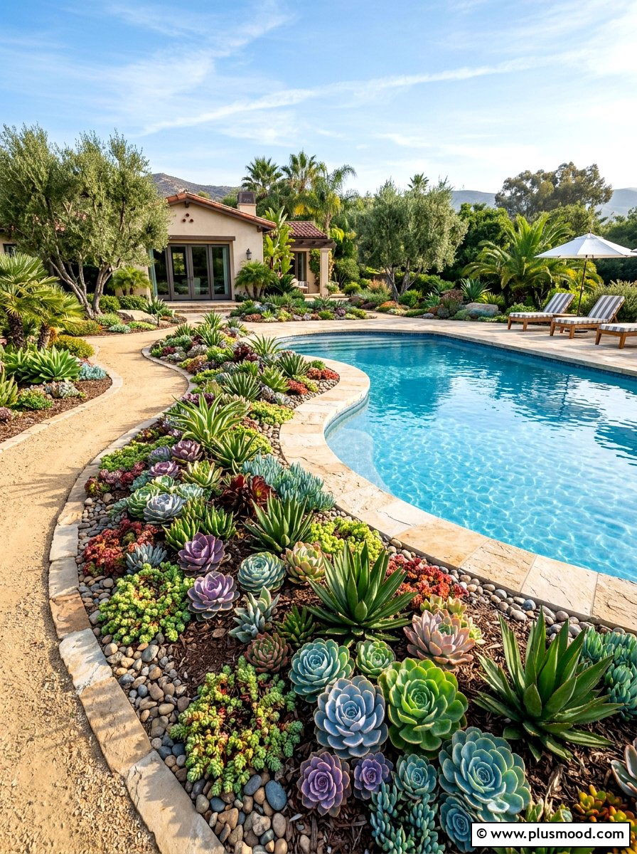 Succulent garden borders - 25 pool landscaping ideas for desert climates
