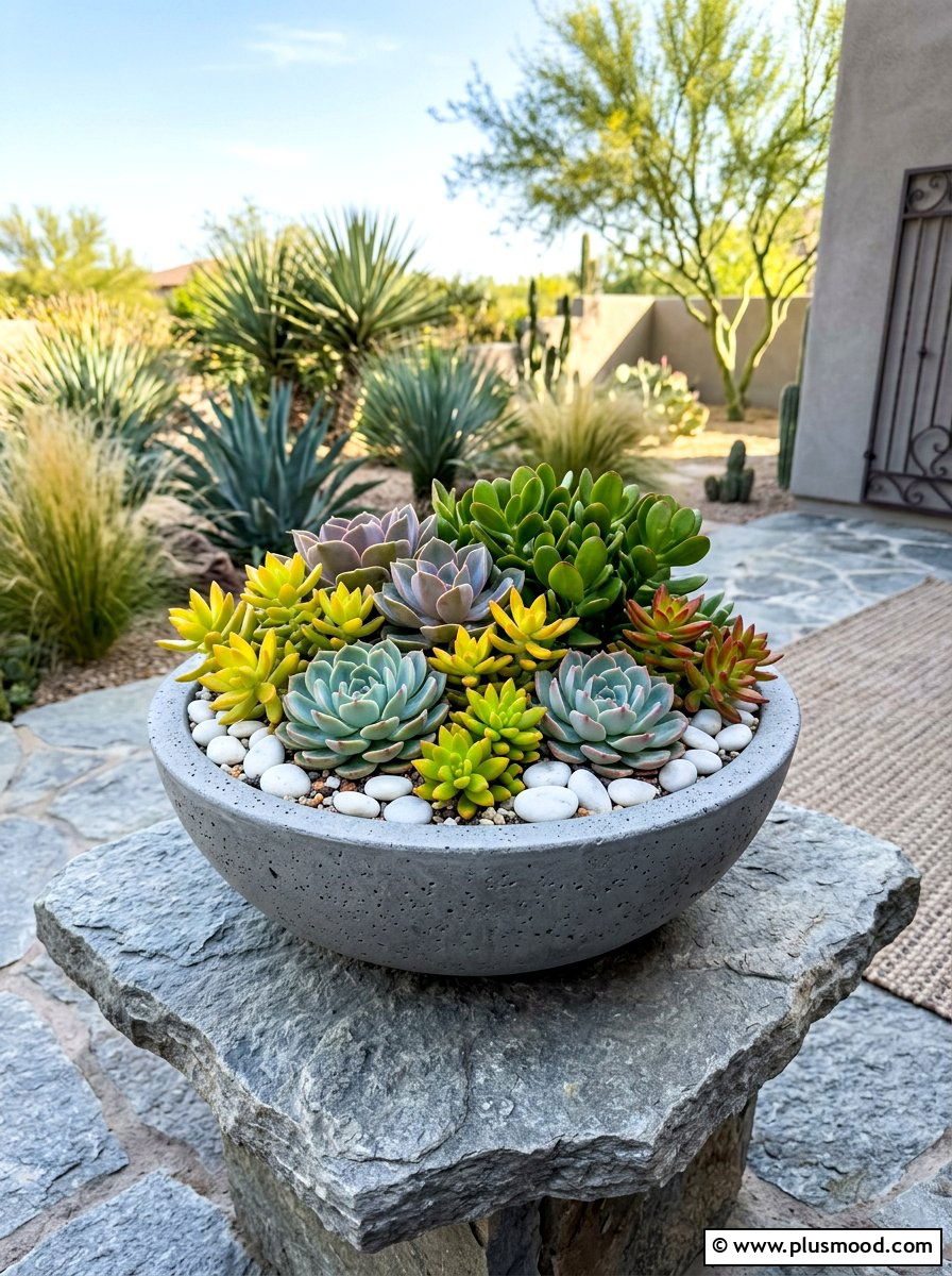 Succulent garden bowl - 25 summer garden pot arrangement ideas