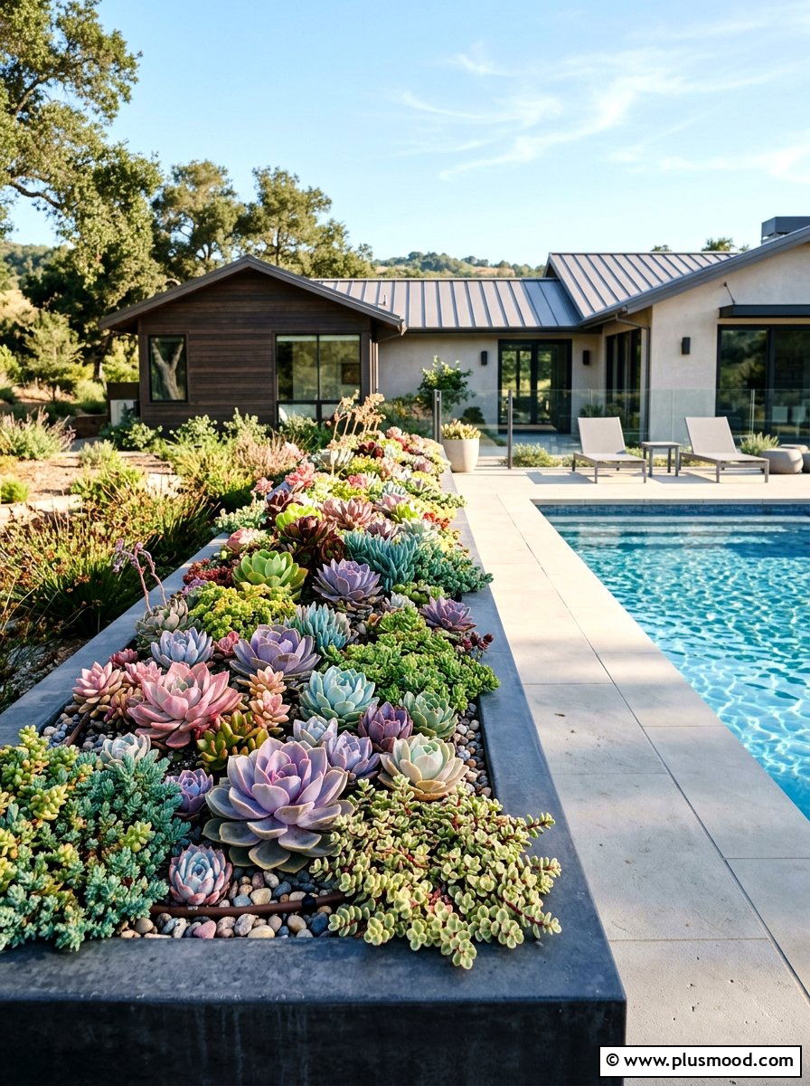 Succulent garden pool edge - 25 pool landscaping ideas for ranch homes