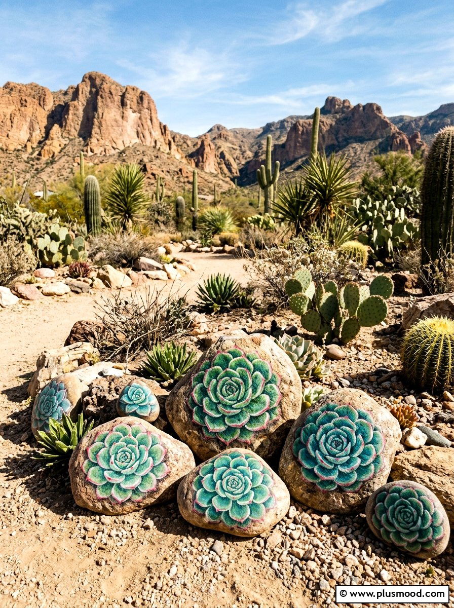 Succulent painted stones - 25 painted rock ideas for stepping stones