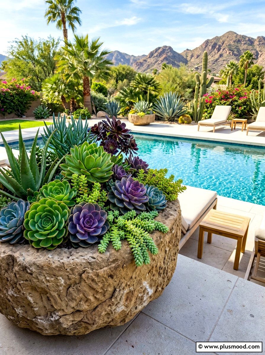 Succulent planter - 25 summer poolside decor ideas