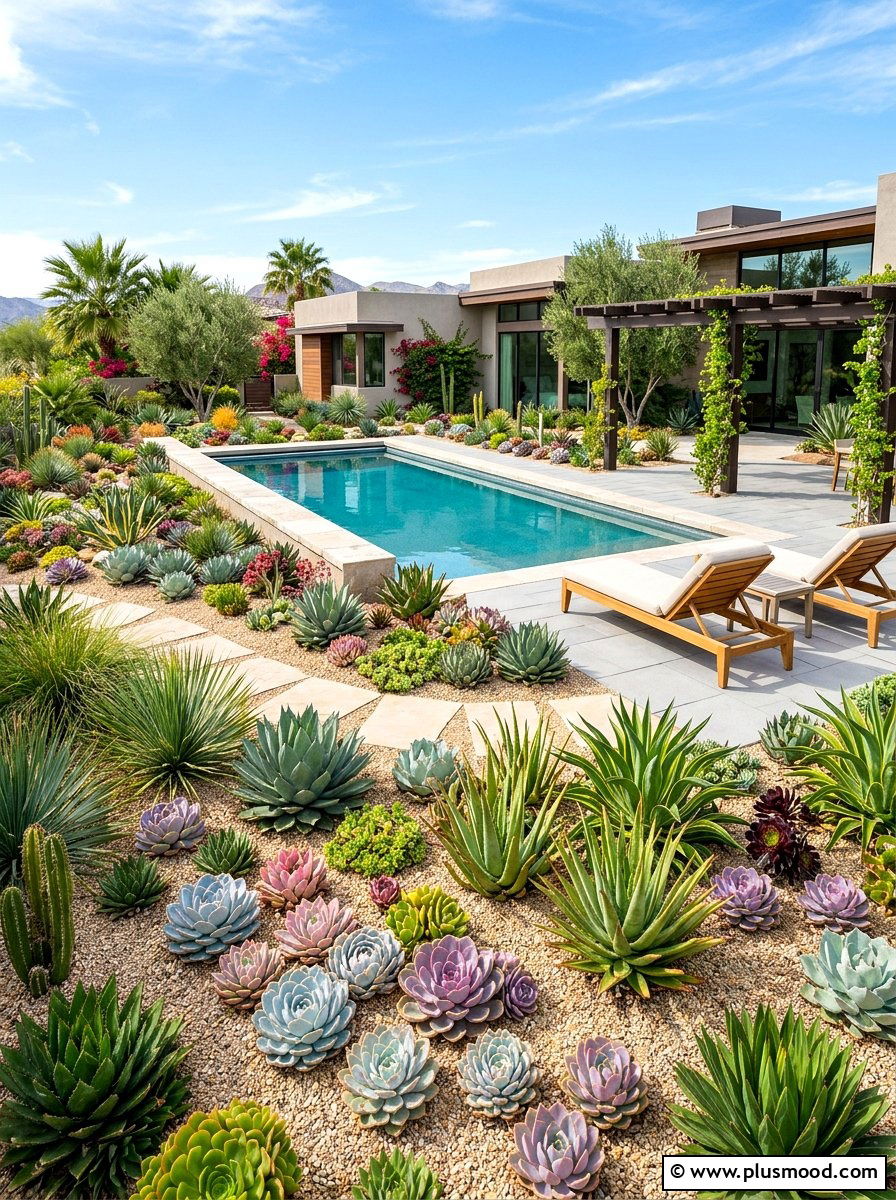 Succulent pool gravel garden - 25 pool landscaping ideas with gravel