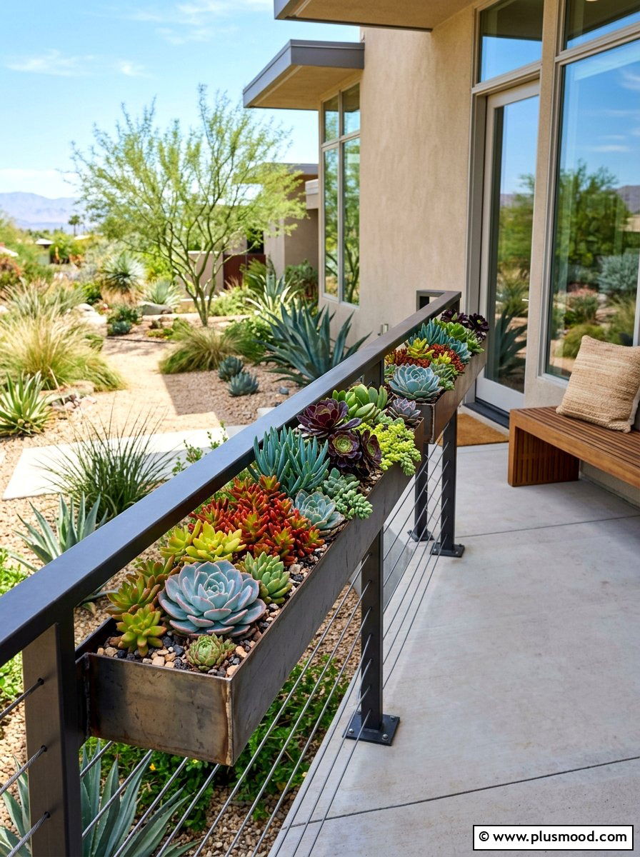Succulent porch railing - 25 summer porch rail decor ideas