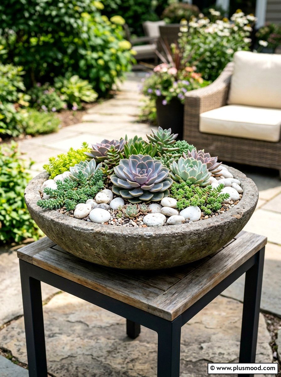 Succulent rock garden - 25 small backyard ideas with container garden