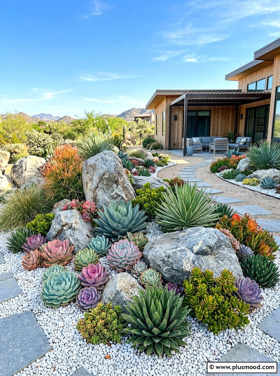 Succulent rock garden - 25 summer full sun garden ideas