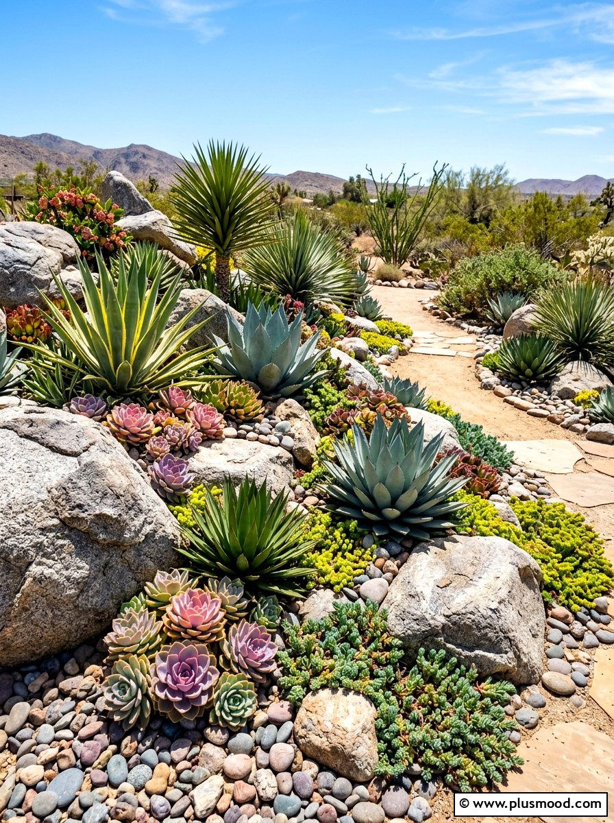 Succulent rock garden - 25 summer low maintenance landscaping ideas