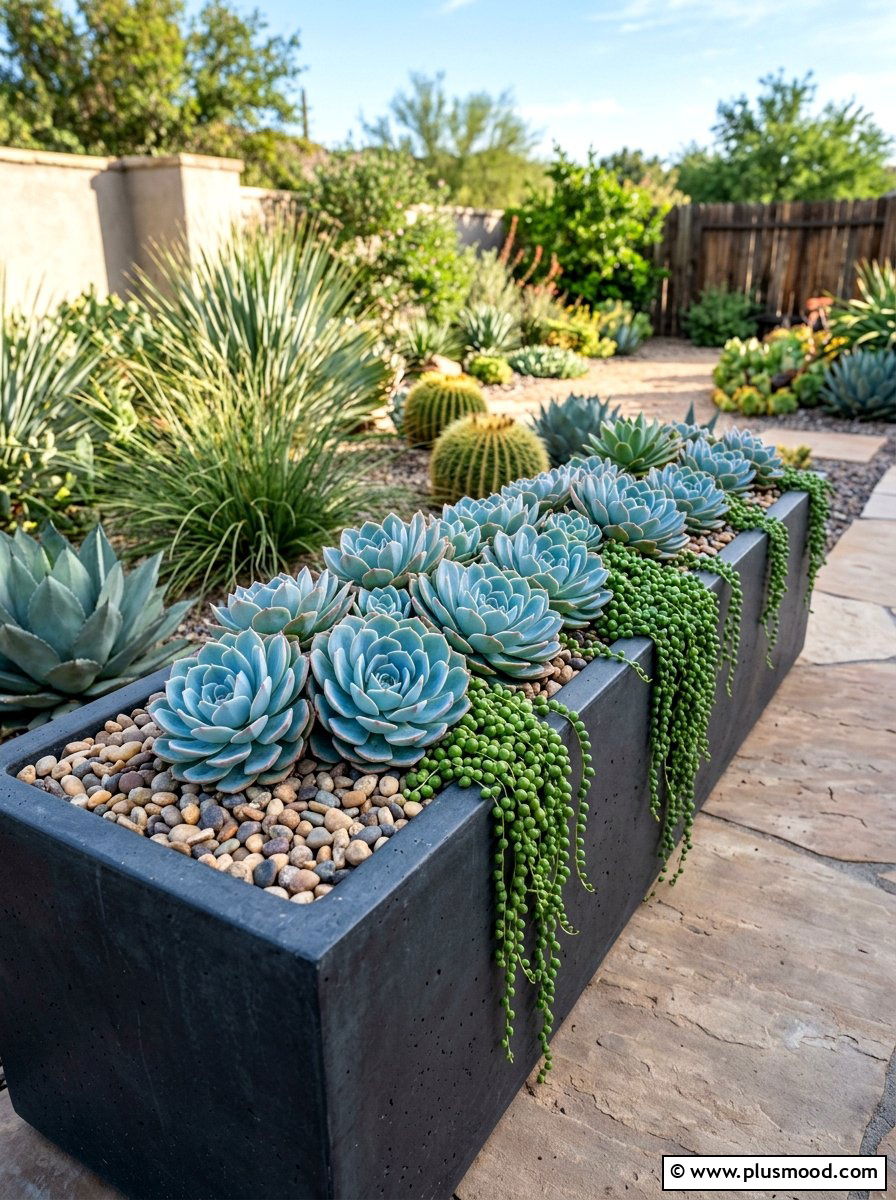 Succulent summer flower bed - 25 summer narrow flower bed ideas