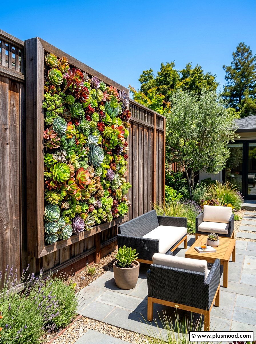 Succulent wall planter fence - 25 summer backyard fence decor ideas