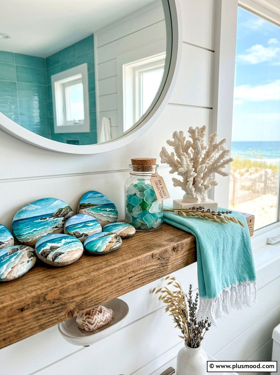 Summer Beach Scene Rocks - 25 painted rock ideas with seasonal themes