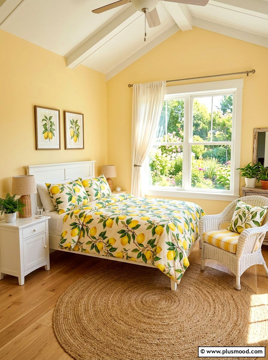 Summer Citrus Leaf Pattern - 25 summer botanical bedroom ideas