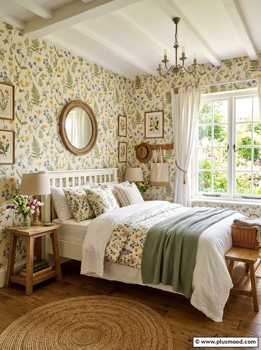 Summer Cottage Botanical Print Wallpaper - 25 summer cottage home decor ideas