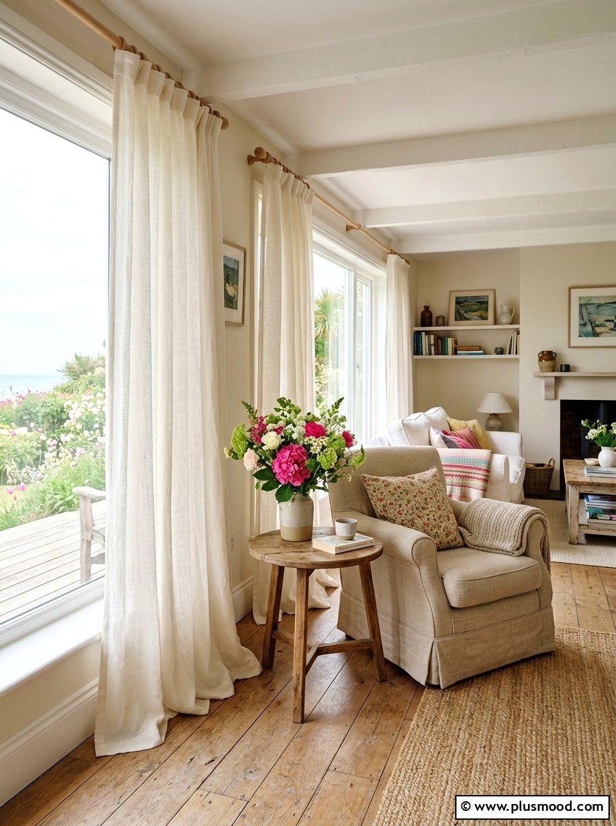 Summer Cottage Light Linen Curtains - 25 summer cottage home decor ideas