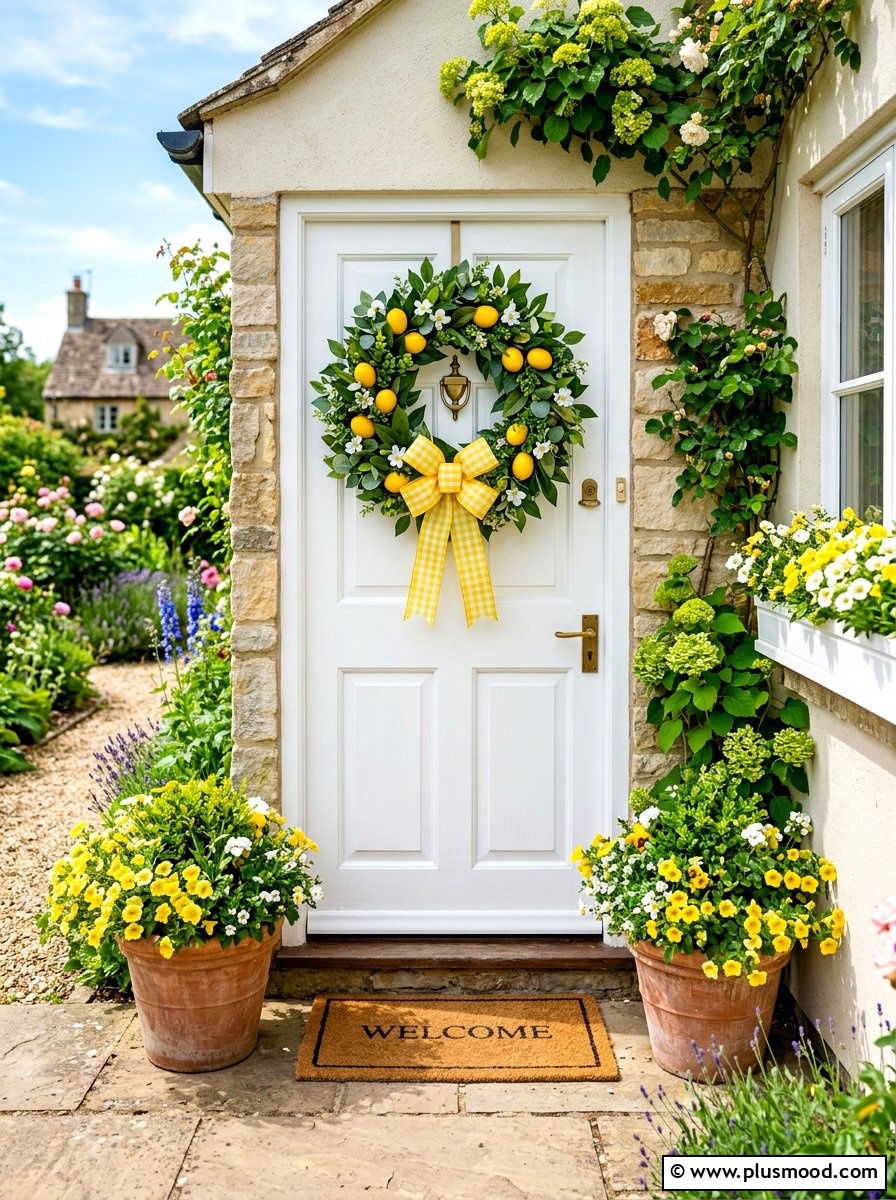 Summer Door Wreath - 25 summer front porch ideas on a budget