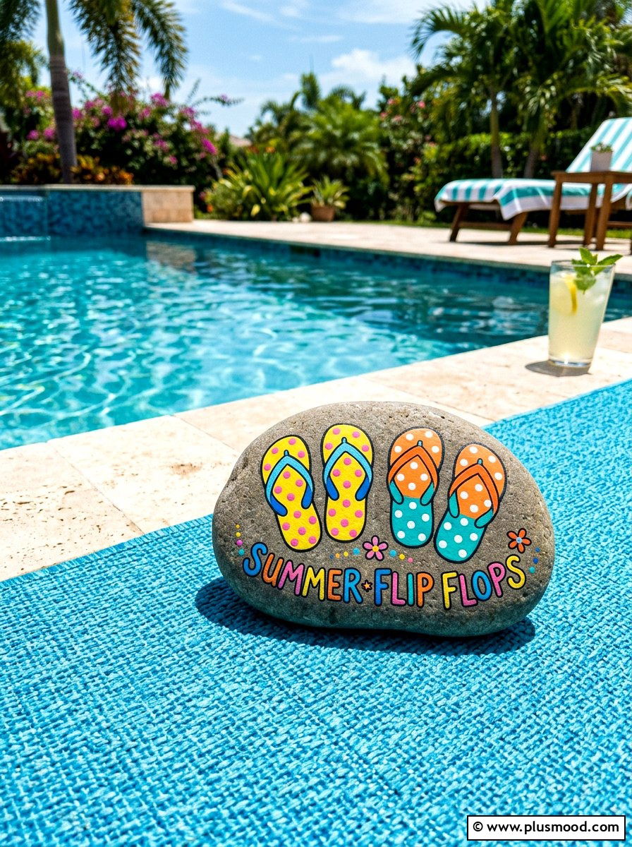 Summer Flip Flops - 25 painted rock ideas with beach theme