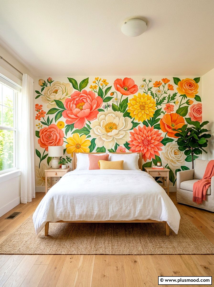 Summer Floral Mural Bedroom - 25 summer wall decor ideas for bedroom