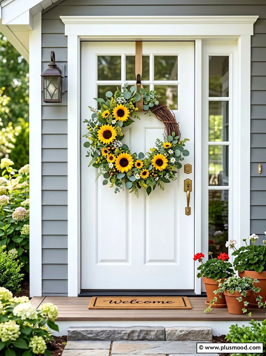 Summer Front Door Wreath - 25 summer front porch makeover ideas