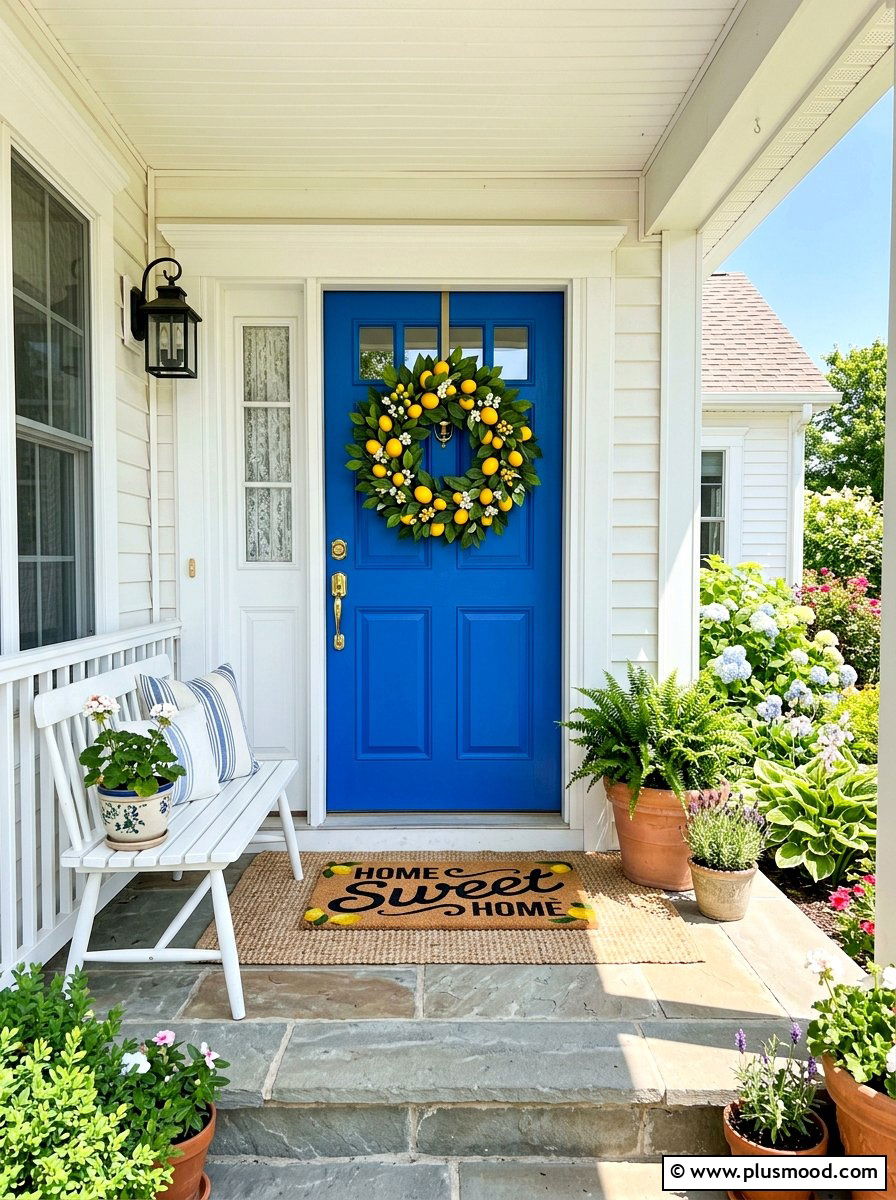Summer Porch Front Door Wreath - 25 summer small front porch ideas