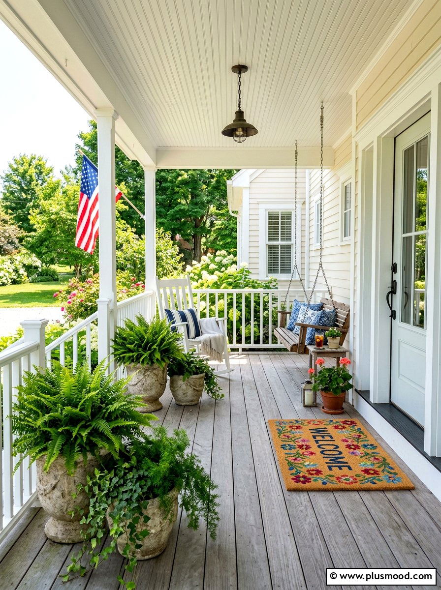 Summer Porch Greenery - 25 summer farmhouse home decor ideas