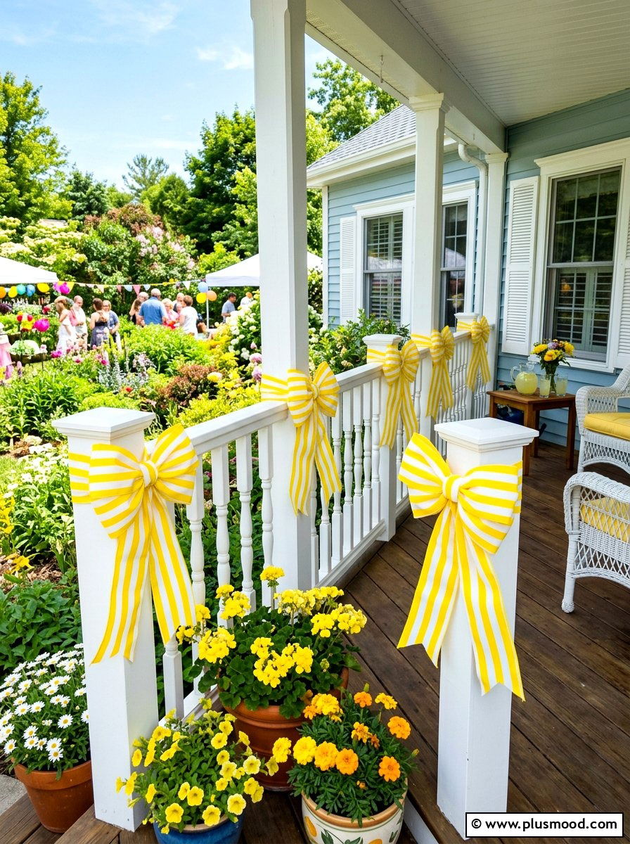Summer fabric bows - 25 summer porch rail decor ideas