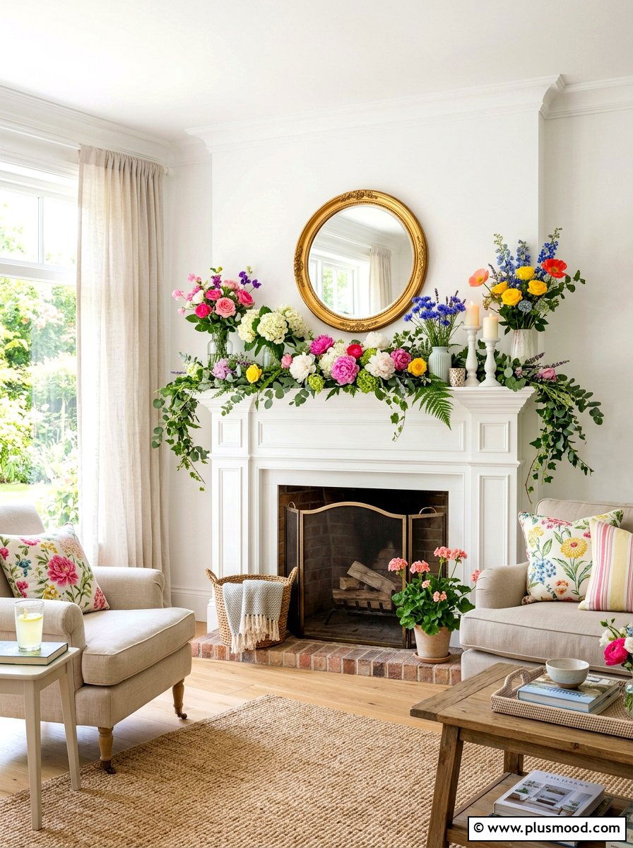 Summer floral mantel decor - 25 summer floral decor ideas for living room