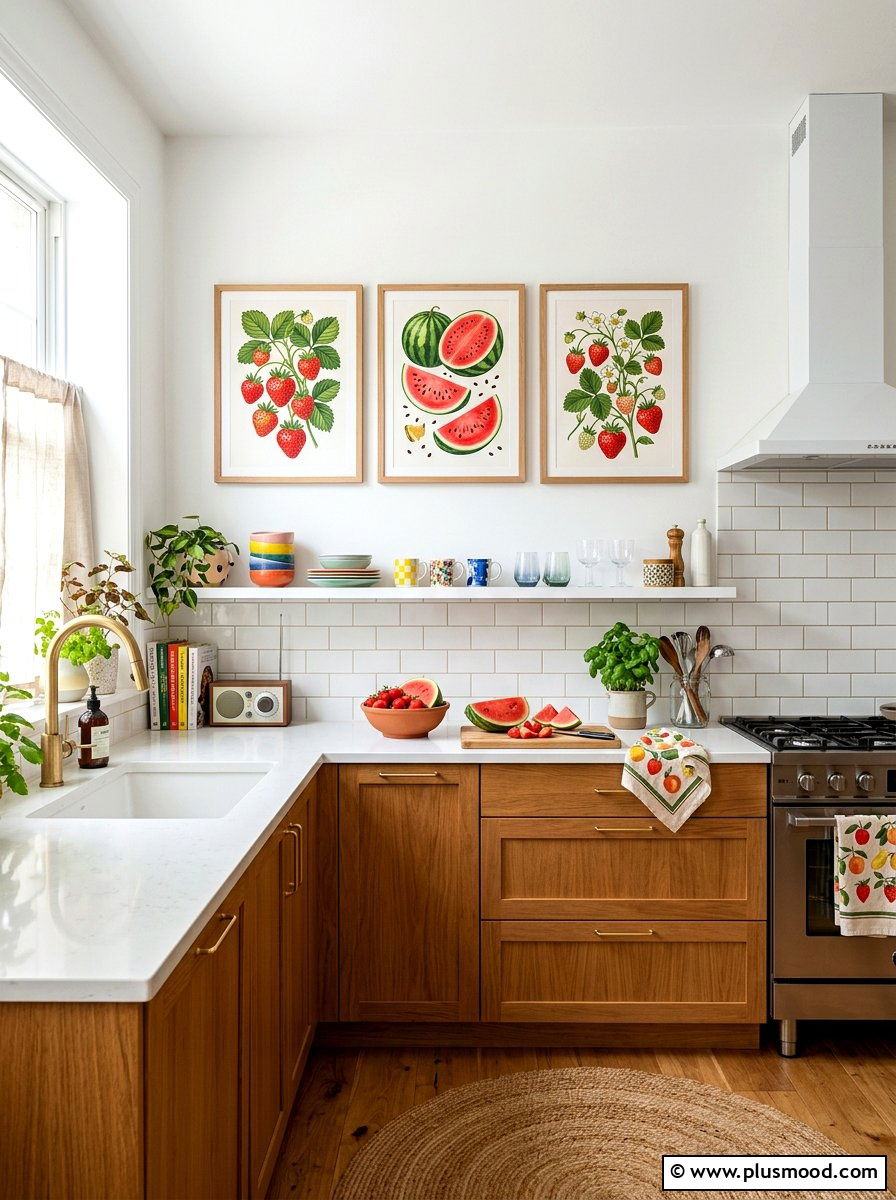 Summer fruit print art - 25 summer kitchen decor ideas for apartments