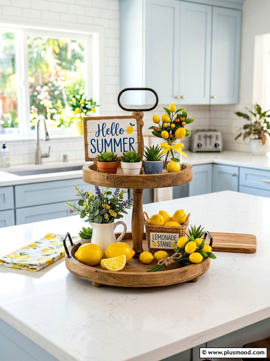 Summer kitchen tiered tray - 25 summer kitchen decor ideas