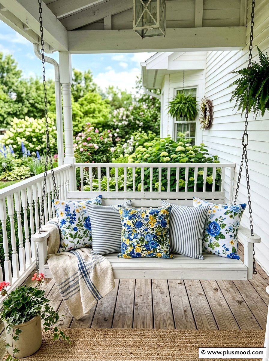 Summer porch pillow accents - 25 summer farmhouse porch ideas