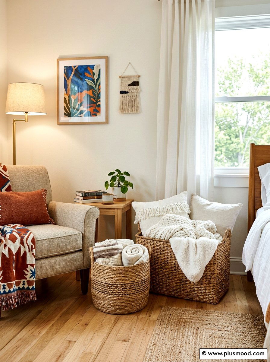 Summer wicker baskets - 25 summer bedroom refresh ideas