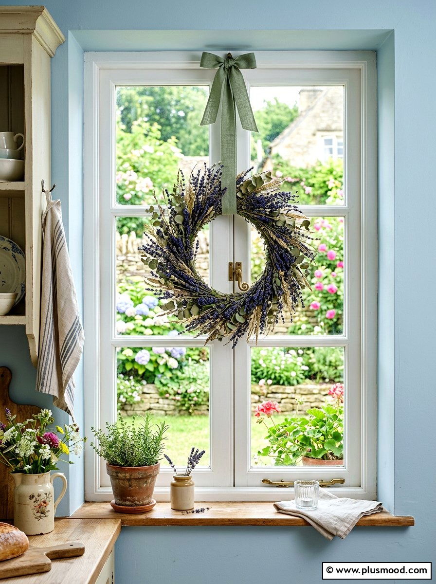 Summer wreath decoration - 25 summer kitchen window decor ideas