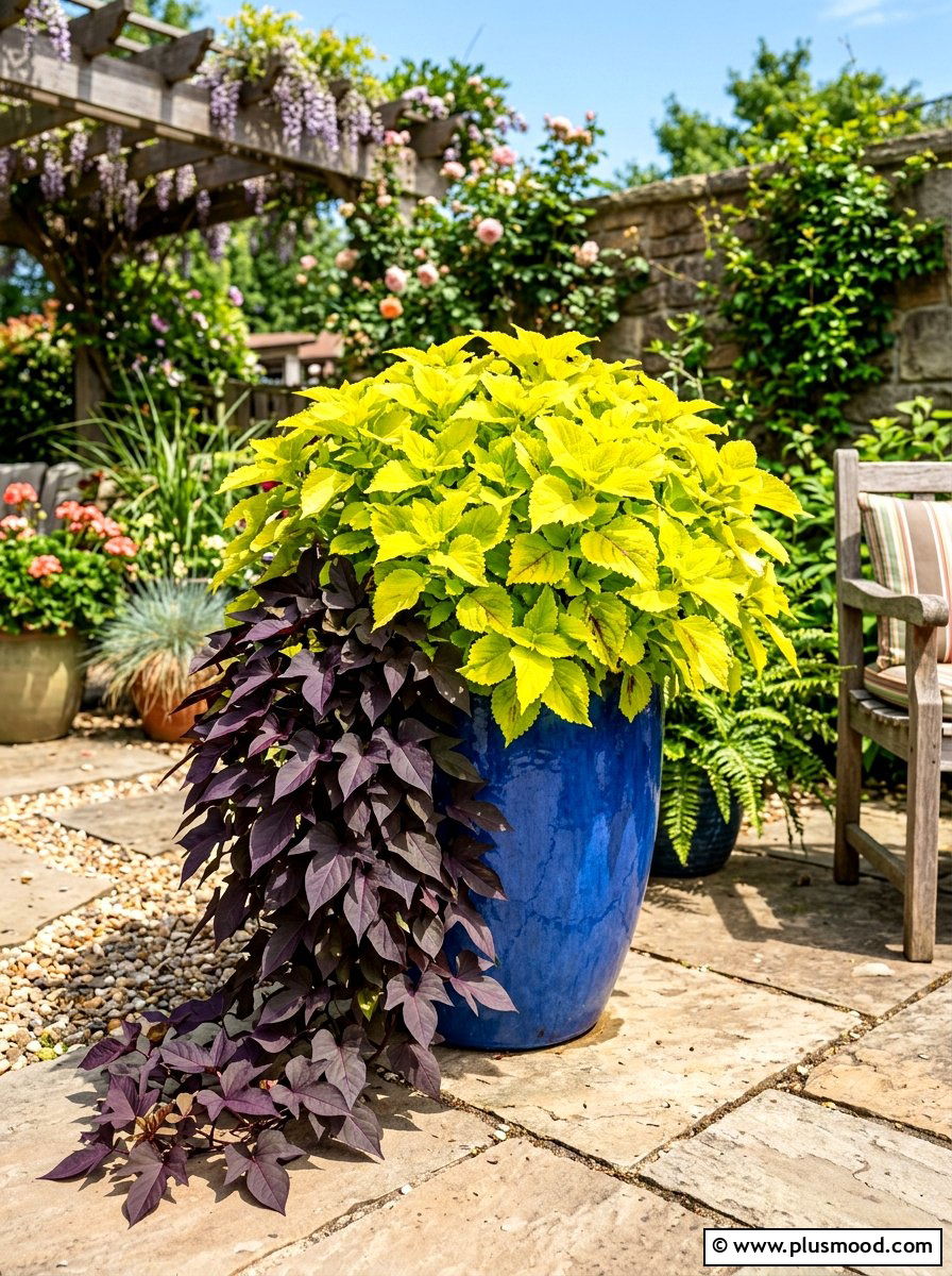 Sun Coleus And Sweet Potato Vine - 25 summer planters with coleus ideas