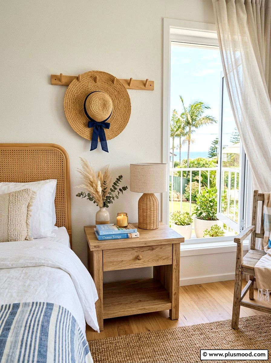 Sun Hat Display - 25 summer nightstand decor ideas
