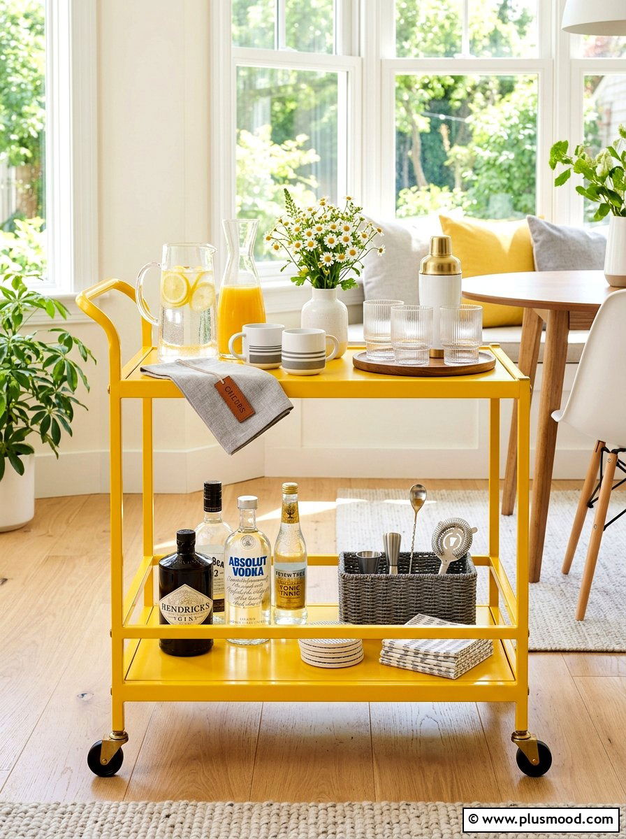 Sun Yellow Bar Cart - 25 summer bar cart styling ideas for summer
