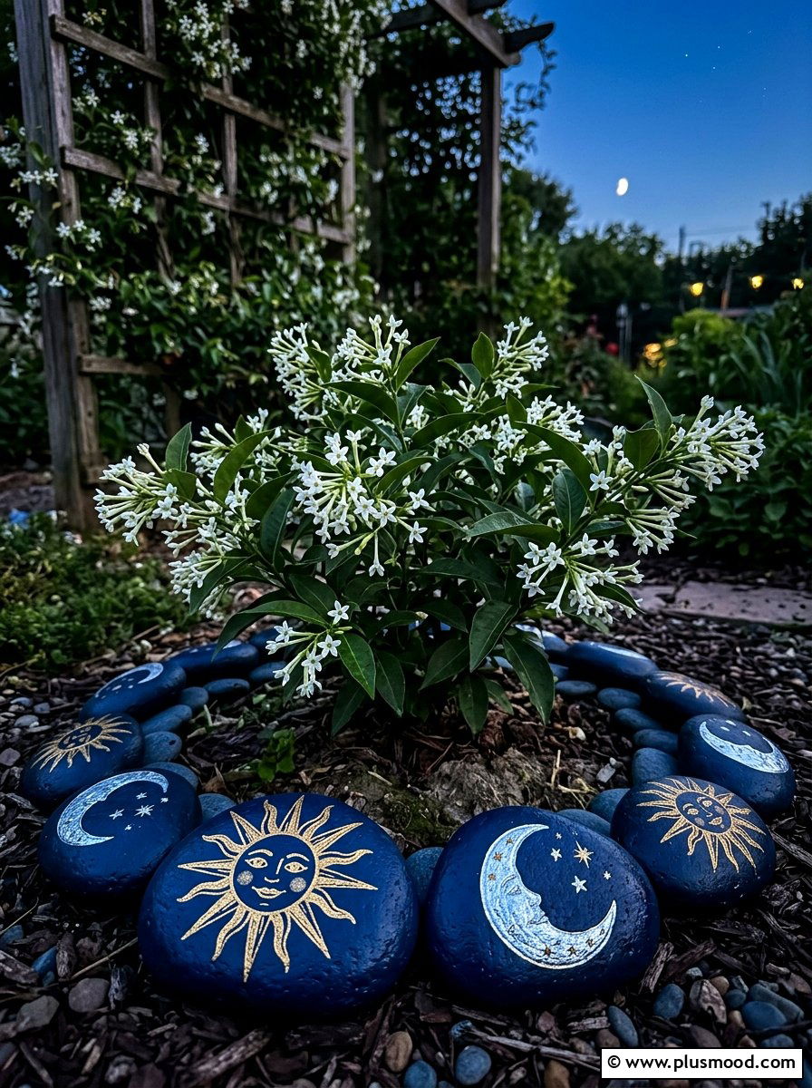 Sun and moon rocks - 25 painted rock ideas for potted plant display
