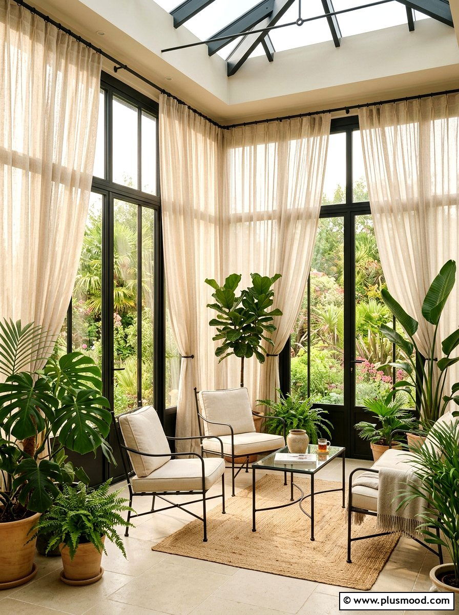 Sun drenched sheer curtain sunroom - 25 summer modern summer decor ideas