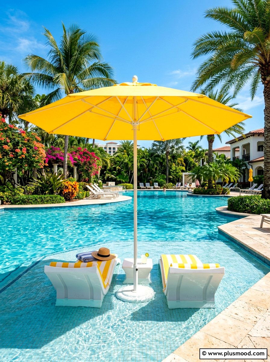 Sun shelf umbrella - 25 summer poolside shade ideas