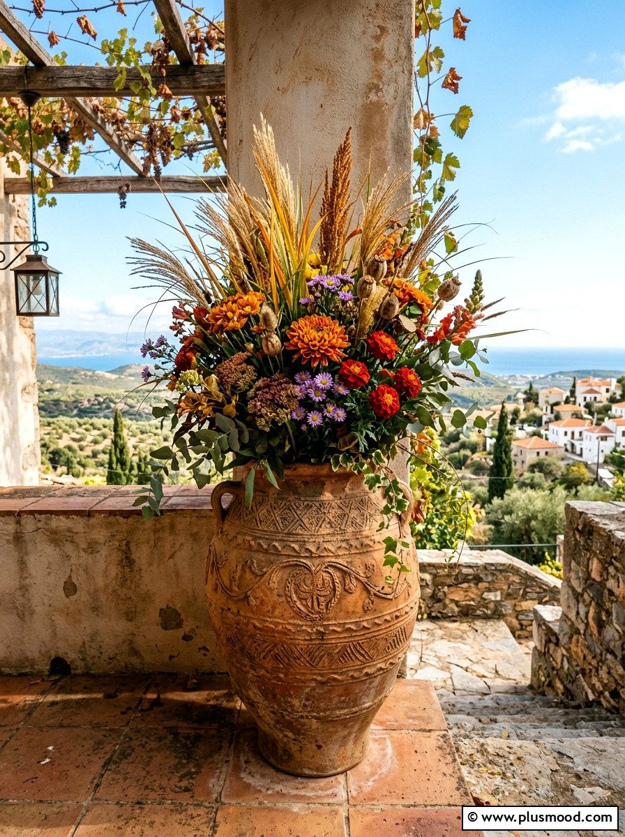 Sunbaked clay urn - 25 summer to fall front porch planter ideas