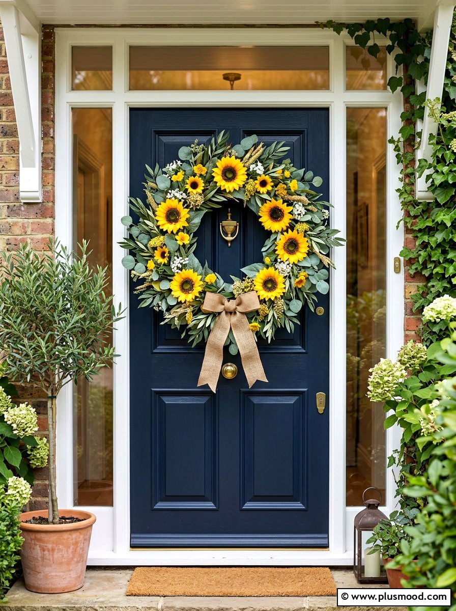 Sunflower And Eucalyptus Wreath - 25 summer to fall wreath ideas