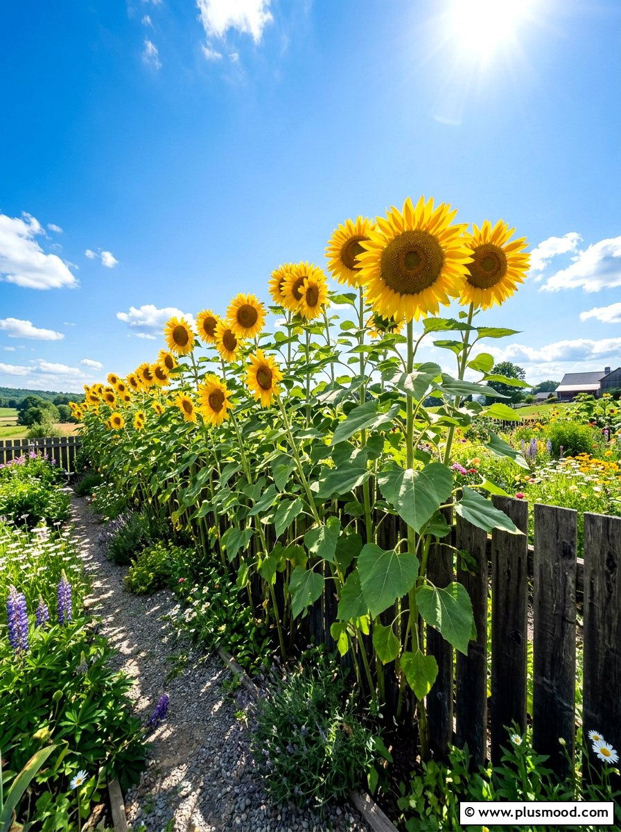 Sunflower Backdrop - 25 summer fence line landscaping ideas
