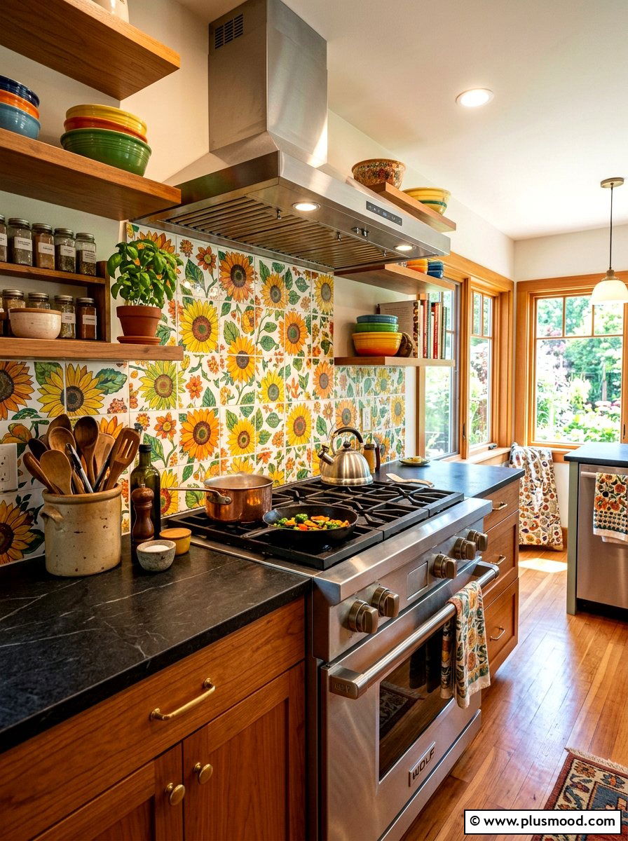 Sunflower Backsplash Decals - 25 summer kitchen decor ideas with sunflowers
