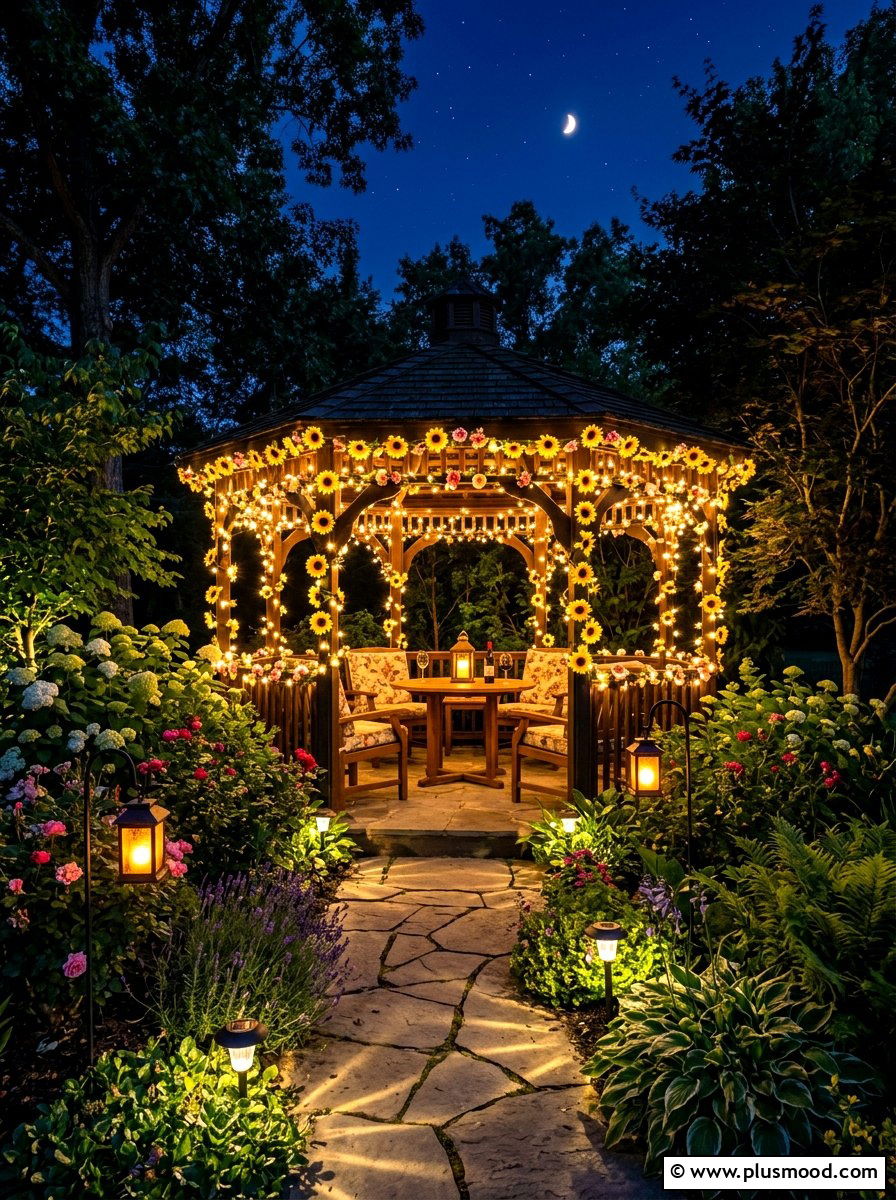 Sunflower Backyard Gazebo Lighting - 25 summer sunflower decor ideas