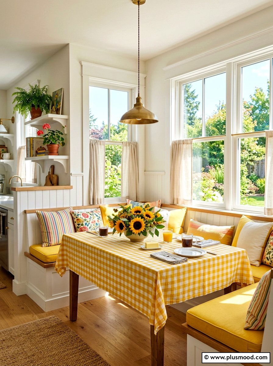 Sunflower Breakfast Nook - 25 late summer sunflower decor ideas