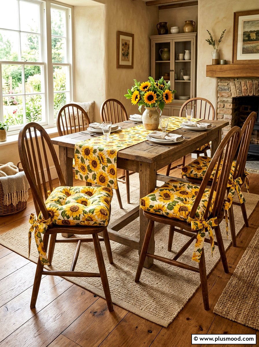 Sunflower Chair Pads - 25 summer kitchen decor ideas with sunflowers