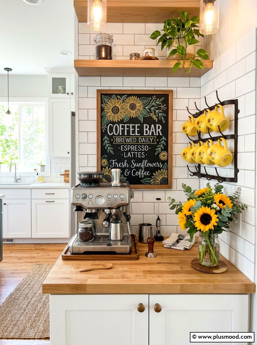 Sunflower Coffee Bar - 25 late summer sunflower decor ideas