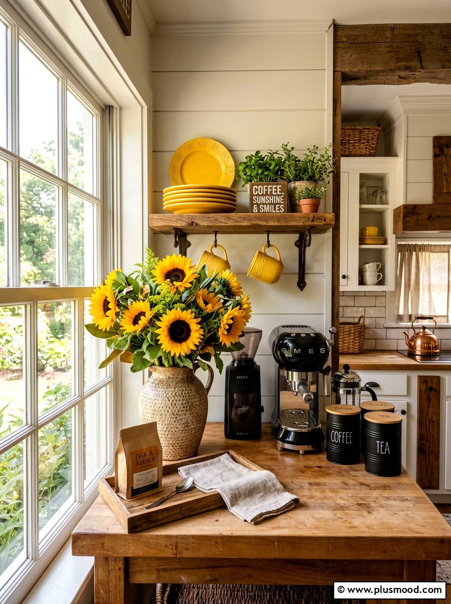 Sunflower Coffee Nook - 25 summer coffee bar decor ideas