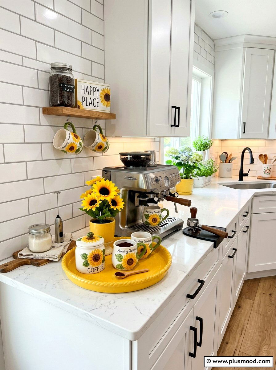 Sunflower Coffee Station Setup - 25 summer sunflower decor ideas