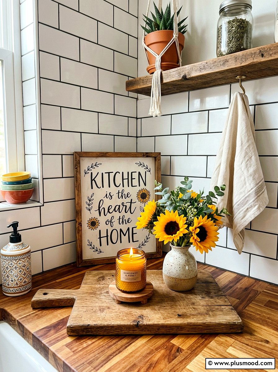 Sunflower Countertop Vignette - 25 summer kitchen decor ideas with sunflowers