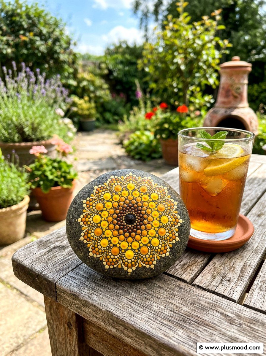 Sunflower Dot Rock - 25 painted rock ideas with dot painting