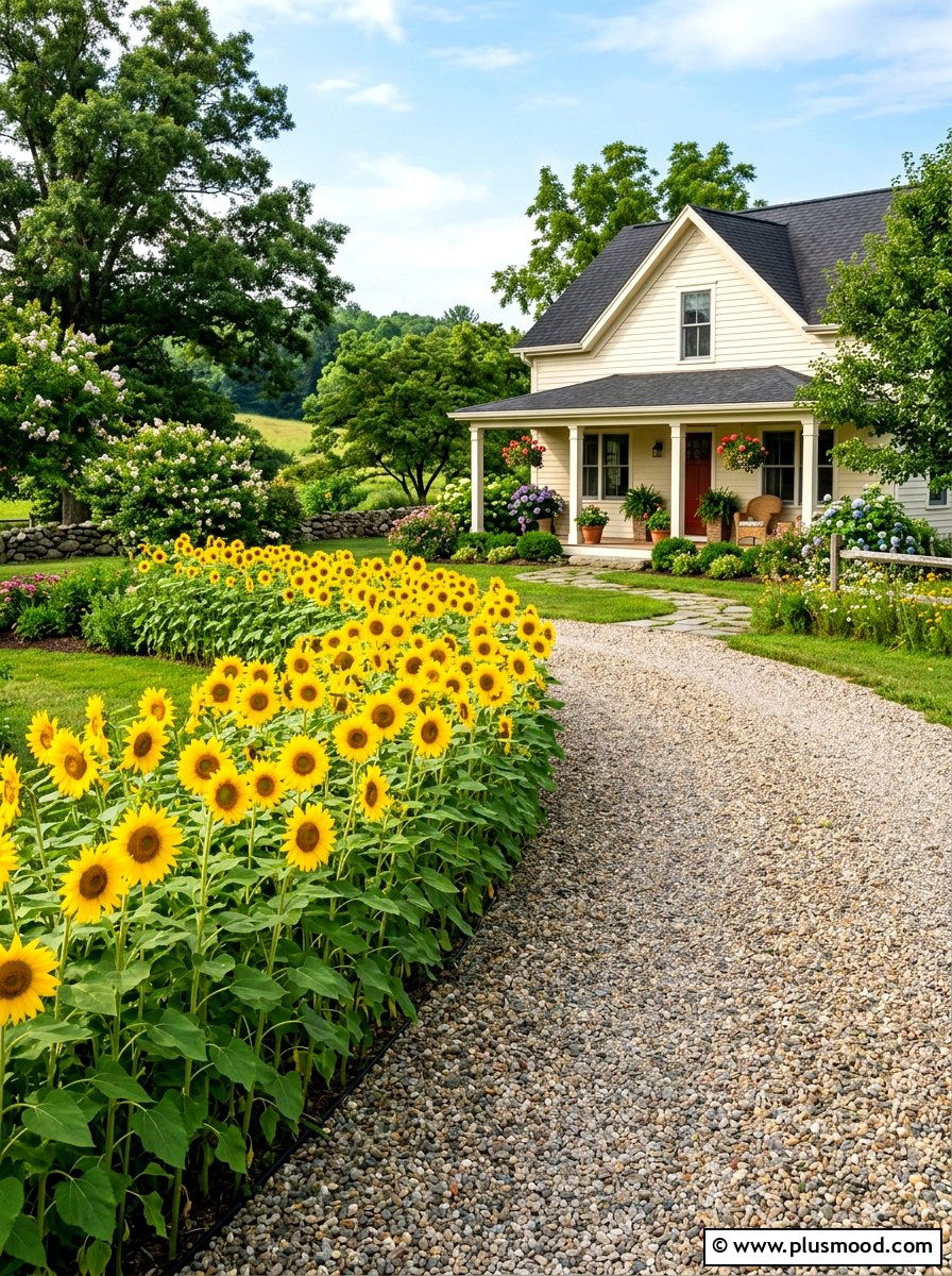 Sunflower Edging - 25 summer sunflower garden ideas